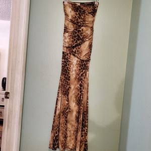 Sexy Strapless apless leopard animal print gown